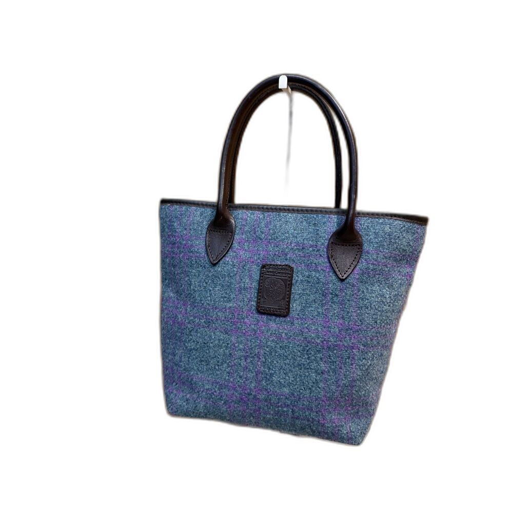 Glenalmond Harris Tweed Plaid Tote Bag Leather Handles Scotland